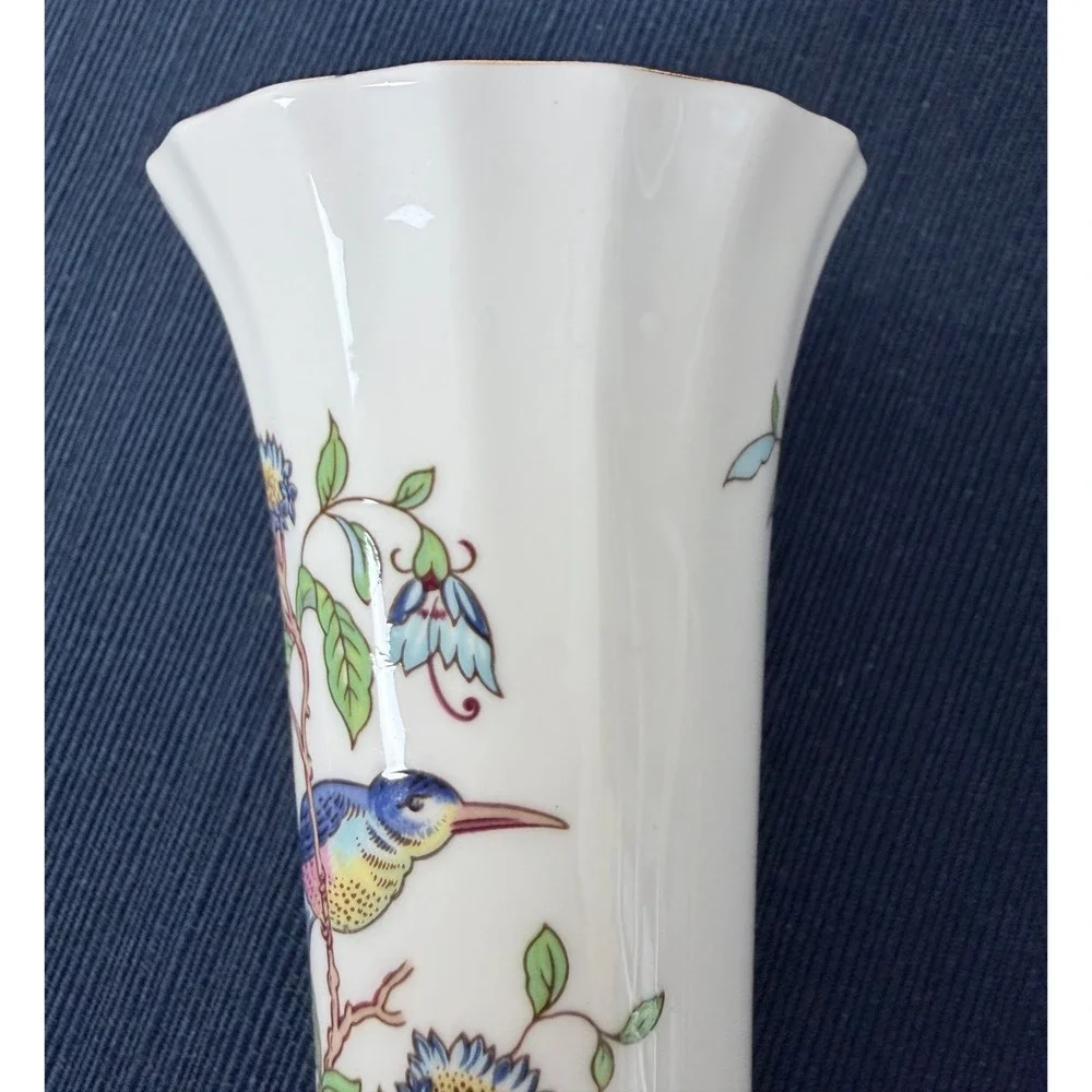 Aynsley Pembroke Bud Vase Bone China Bird Floral Gold Trim English Regencycore